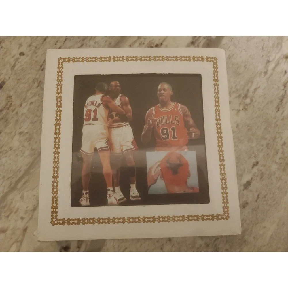 VTG 1990s Carnival Mirror Michael Jordan Dennis Rodman 8x8 Framed Chicago Bulls